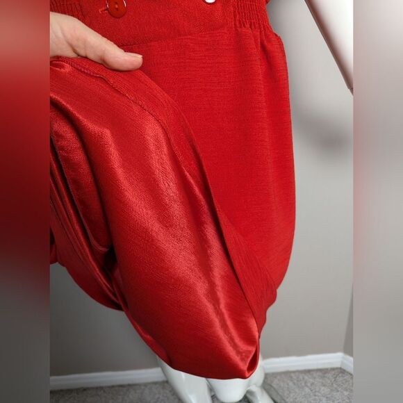 Vintage RedâFaux Wrap Midi Dress Womenâs XL Cinched Waist Shoulder Pads - Picture 8 of 10